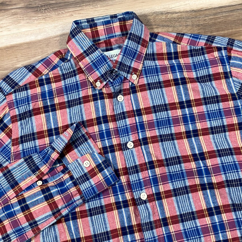 Our Legacy Button Down Shirt Men S 46 Japanese Madras Plaid Mother of Pearl